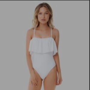 Sugar Coast By Lolli Swim White Ruffle Flounce Bandaeu Womens Swimsuit XL NWT